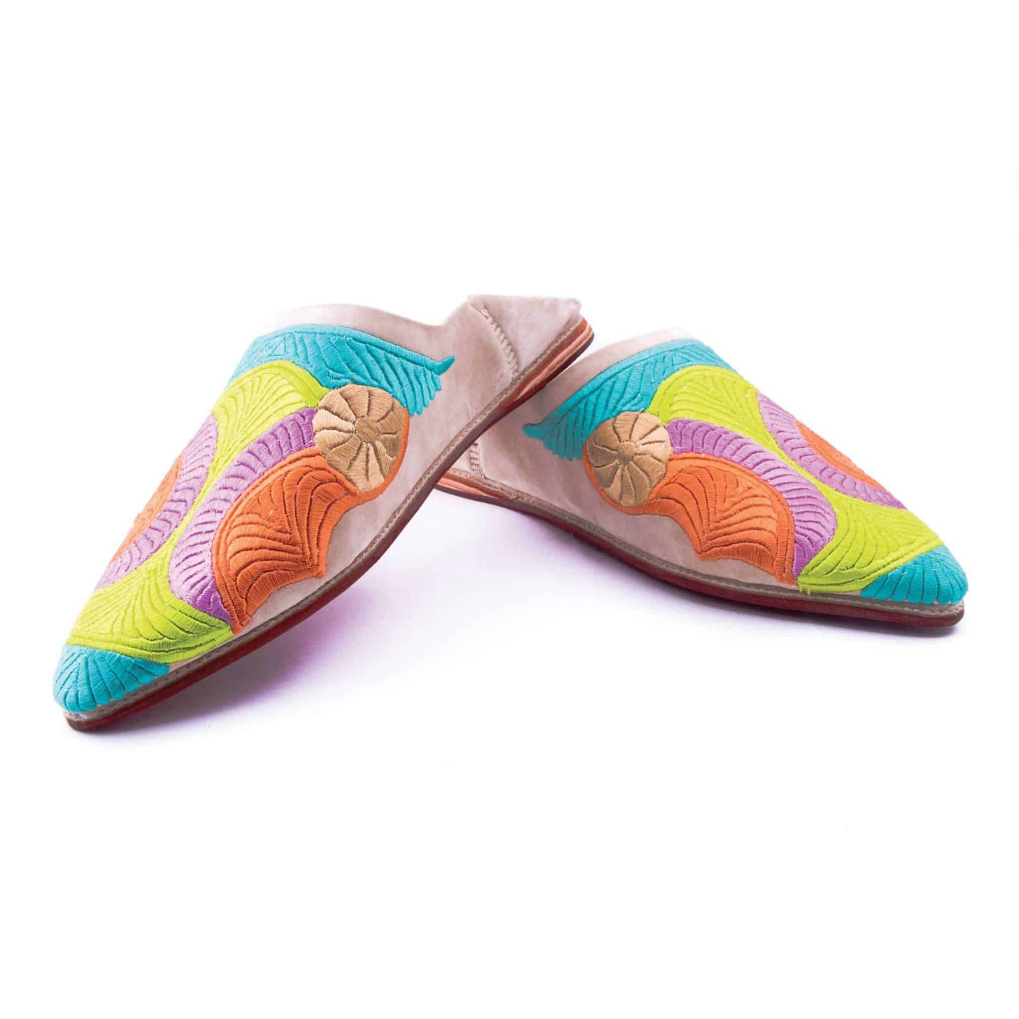 Babouches tête arrondie En Velours Multi-couleur Brodées 2021
